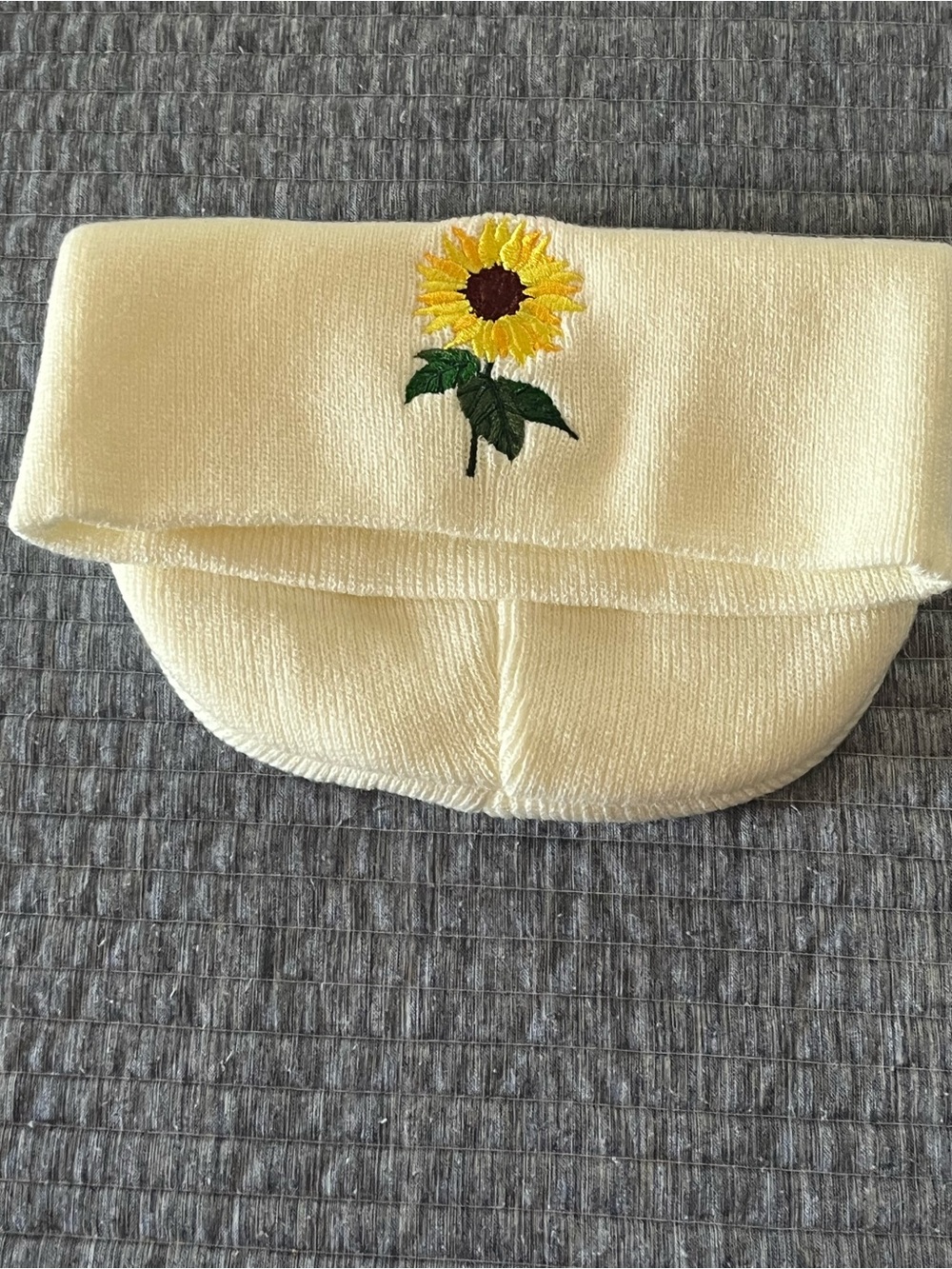 White Sunflower Knit Beanie - Women's Hat - Picture 6 of 7